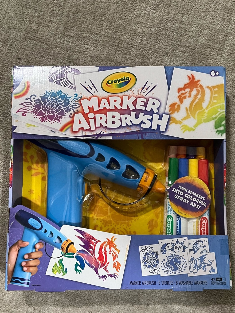 Crayola Marker Airbrush Toy - Blue with Yellow & Orange Accents